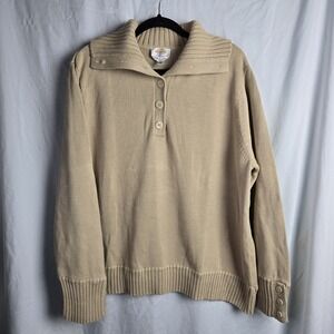 Talbots Sweater 2X Mercerized‎ Cotton Knit Rib Collar Funnel Neck Pullover Beige